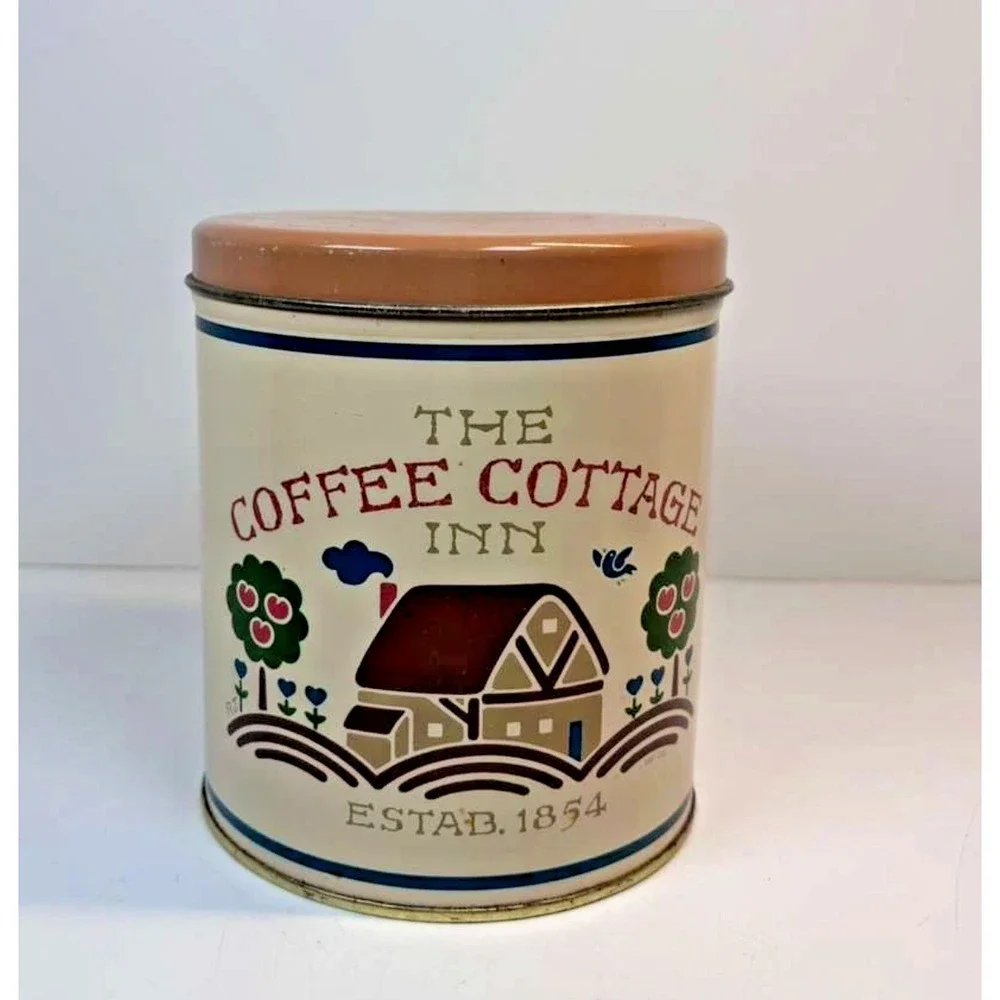 Vintage Nesting Metal Tin Canister Set of 4 Country Inn Farmhouse Folk Art